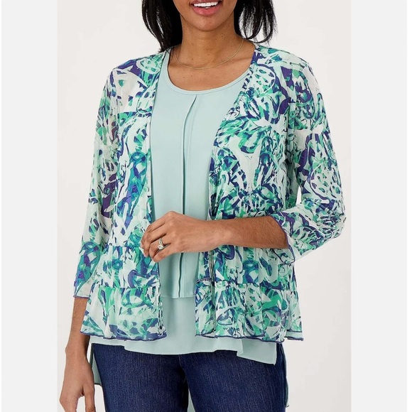 Attitudes by Renee Abstract Print Sheer Cardigan Sz 3X - Picture 1 of 7